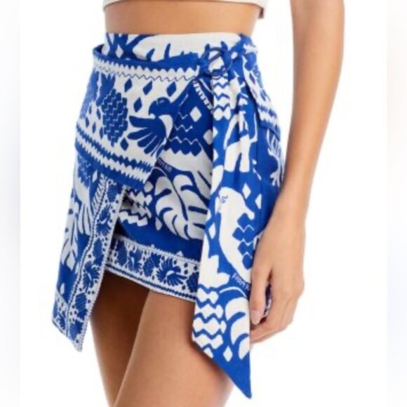 Farm Rio jungle scarf floral linen blend mini skirt - Picture 2 of 12